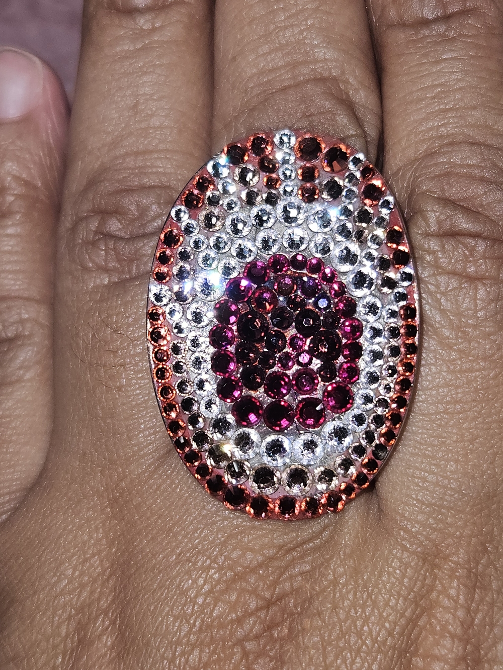 Sparkling Pink & Clear Crystal Oval Cocktail Ring